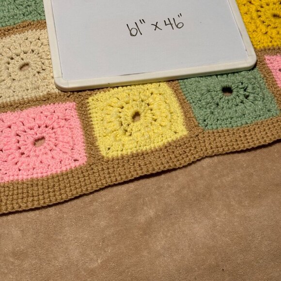 Vintage Blue Crochet Afghan Handmade Boho Chic Granny Squares 61” x 46” - Picture 7 of 7